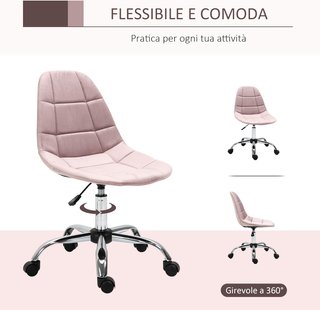 Silla De Oficina Giratoria, Diseño Ergonómico Y Regulable Sin Brazos, Rosa, 59X59X81-91Cm