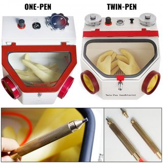 Sandblaster Dental 2 Plumas + 2 Tanques Sandblaster de Laboratorio Dental con Luz LED y Ventana Grande Sandblaster Máquina con Control de Pedal
