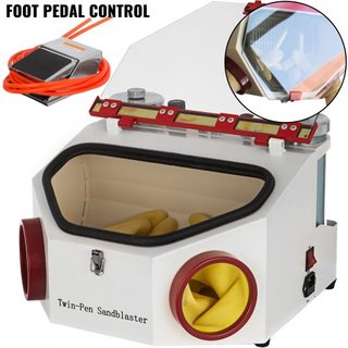 Sandblaster Dental 2 Plumas + 2 Tanques Sandblaster de Laboratorio Dental con Luz LED y Ventana Grande Sandblaster Máquina con Control de Pedal