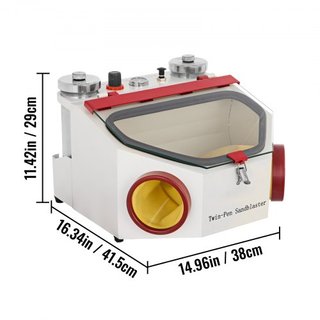 Sandblaster Dental 2 Plumas + 2 Tanques Sandblaster de Laboratorio Dental con Luz LED y Ventana Grande Sandblaster Máquina con Control de Pedal