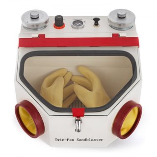 Sandblaster Dental 2 Plumas + 2 Tanques Sandblaster de Laboratorio Dental con Luz LED y Ventana Grande Sandblaster Máquina con Control de Pedal