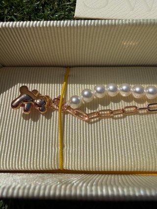 Pulsera Swarovski Oso Rosa y Perlas