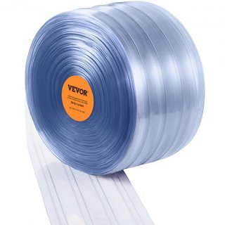 Cortina de tiras, 100' de longitud x 12" de ancho x 0.12" de grosor, cortina de tiras de PVC ribeteado claro, rollo a granel de puerta de tiras de plástico para la entrada de supermercado, garaje,...