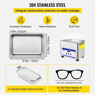 0.8L Limpiadores Ultrasónicos Calentador Digital Temporizador para Limpiar Joyería Limpiar Gafas 35W Acero Inoxidable para Uso Comercial Personal en el Hogar