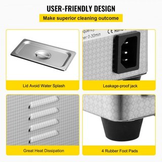 0.8L Limpiadores Ultrasónicos Calentador Digital Temporizador para Limpiar Joyería Limpiar Gafas 35W Acero Inoxidable para Uso Comercial Personal en el Hogar