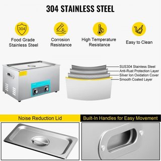 Limpiador ultrasónico de 30L Limpiador de joyas con calentador y temporizador para limpieza de joyas Control de perilla Gafas Anillos Dentaduras Instrumentos musicales