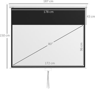 Pantalla de Proyección de 80 Pulgadas 4K HD Formato 16:9, Altura Ajustable Manual, Pantalla Proyector, Gran Angular de 160 Grados, Tela Videoproyector para Casa, Hogar, Cine, Oficina, Exterior, Blanca