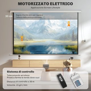 Pantalla de Proyector Motorizada de 120 Pulgadas 4K HD Formato 16:9, Pantalla de Proyector Motorizada Eléctrica con Control Remoto, para Casa, Cine, Oficina, Hogar, Exterior, 293X8X193 Cm, Blanca