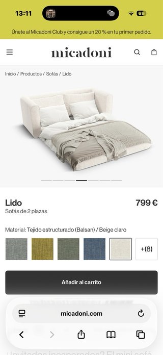 Sofá Cama Beige con Cojines Tejido Balsan