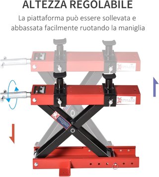 Caballette Alzamoto de Tijera, Elevador de Moto, Caballette de Moto Central Regulable Hasta 500Kg en Metal Rojo