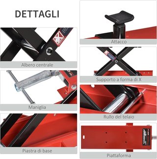 Caballette Alzamoto de Tijera, Elevador de Moto, Caballette de Moto Central Regulable Hasta 500Kg en Metal Rojo