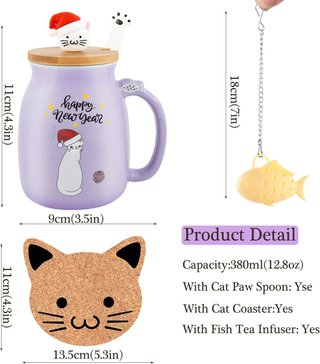 Taza cerámica gato Navidad con tapa