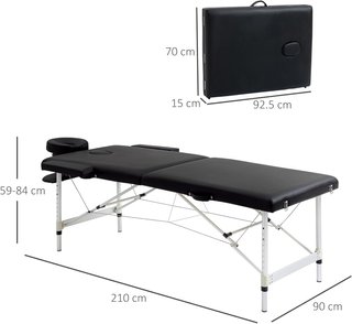 Cama de Masaje Plegable Profesional, Cama para Masaje con Altura Ajustable y Bolsa de Transporte para Esteticista y Terapeuta, Negro