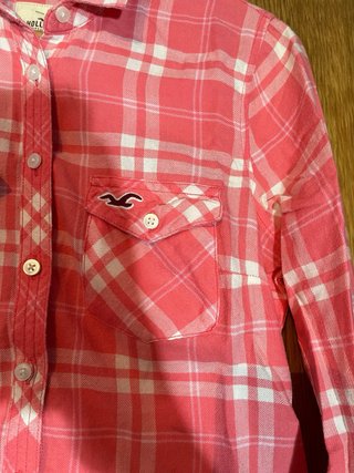 Camisa Hollister cuadros rosa y blanco Talla XS
