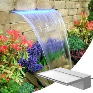 Desagüe de Fuente de Piscina 11.8x3.2x8.1 Pulgadas, Luz LED Azul de Desagüe de Fuente, Fuente de Cascada de Acrílico Sólido, Cascada de Piscina para Jardín, Estanque, Piscina, Cuadrados