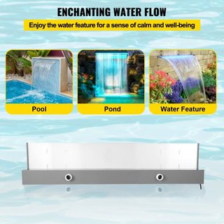 Desagüe de Fuente 36.2x3.2x8.1 Pulgadas, Fuente de Agua de Piscina con 17 Colores LED, Kit de Cascada para Piscina con Control Remoto, Desagüe de Piscina de Acrílico Sólido para Estanque de Jardín...