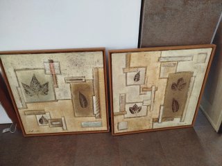 Conjunto 2 Cuadros Hoja Marrón Marco Madera