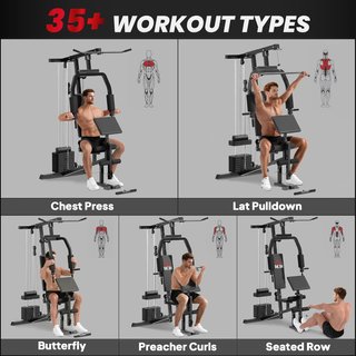 Estación de Fitness para Entrenamiento en Casa y Profesional, Gimnasio Multifuncional de Acero, 148X108X207Cm, Negro