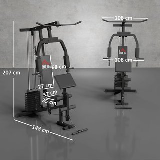 Estación de Fitness para Entrenamiento en Casa y Profesional, Gimnasio Multifuncional de Acero, 148X108X207Cm, Negro