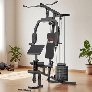 Estación de Fitness para Entrenamiento en Casa y Profesional, Gimnasio Multifuncional de Acero, 148X108X207Cm, Negro