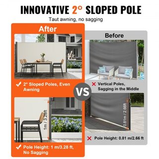 Tenda Laterale Retrattile, 180x300 cm, Schermo Privacy Esterno in Alluminio, Tenda da Giardino Impermeabile in Poliestere 280g, Schermo Divisorio UV 30+ per Patio, Giardino, Balcone...