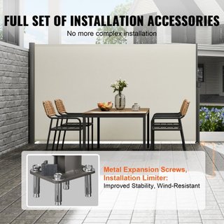 Tenda Laterale Retrattile, 180x300 cm, Schermo Privacy Esterno in Alluminio, Tenda da Giardino Impermeabile in Poliestere 280g, Schermo Divisorio UV 30+ per Patio, Giardino, Balcone...