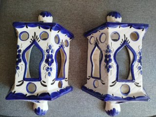 2 Apliques de Pared Cerámica Azul y Blanco