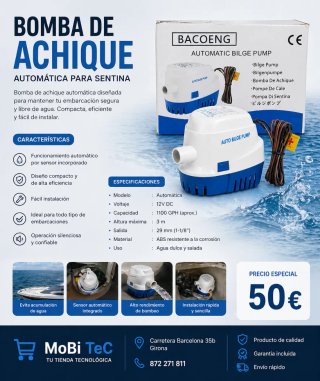 Bomba Achique Automática 12V DC 1100 GPH