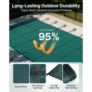 Cubierta de Seguridad para Piscina 5.48 x12.8 m, Cubierta para Piscina Inground adecuada para Piscina de 4.88 x12.19 m, Cubierta de Seguridad Rectangular para Piscina Inground Cubierta de Malla Ve...