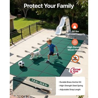 Cubierta de Seguridad para Piscina 5.48 x12.8 m, Cubierta para Piscina Inground adecuada para Piscina de 4.88 x12.19 m, Cubierta de Seguridad Rectangular para Piscina Inground Cubierta de Malla Ve...