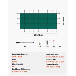 Cubierta de Seguridad para Piscina 5.48 x12.8 m, Cubierta para Piscina Inground adecuada para Piscina de 4.88 x12.19 m, Cubierta de Seguridad Rectangular para Piscina Inground Cubierta de Malla Ve...