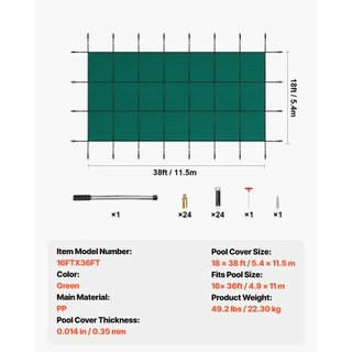 Cubierta de Seguridad para Piscina 5.5 x 11.6 m, Cubierta para Piscina Inground adecuada para Piscina de 4.9 x 11 m, Cubierta de Seguridad Rectangular para Piscina Inground, Cubierta de Malla Verd...