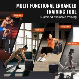 Caja de Salto Pliométrica 3 en 1, Caja Pliométrica de Madera de 20/18/16 Pulgadas, Plataforma y Caja de Agilidad para Saltar, Caja de Ejercicio Antideslizante para Entrenamiento en Casa, Entrenami...