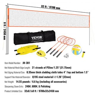 Juego de Voleibol y Bádminton, Red de Bádminton Portátil para Exterior, Postes de Acero de Altura Ajustable, Juego Profesional con Voleibol de PVC, Bomba, Bolsa de Transporte, Montaje Fácil para P...