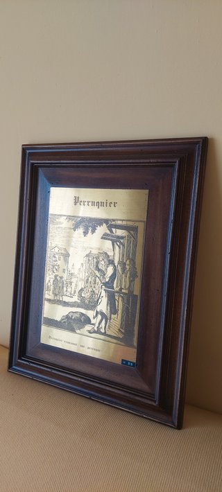 Quadro vintage  inciso in ottone - Perruquier 46 x