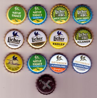 Lote di 13 lattine di birra tedesca della marca Licher. Varietà e design diversi.