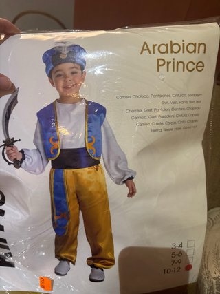 Disfraz Príncipe Árabe Talla 10-12, talla pequeño