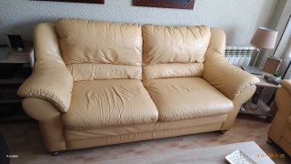 Sofá 3+2 piel mostaza
