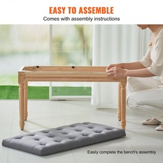 Banco Tapizado, Banco Ottoman de 16" de Ancho, Banco al Final de la Cama con Cojín de Espuma y Patas de Madera de Caucho, Taburete Acolchado para Entrada, Banco para Comedor, Sala de Estar, Dormit...