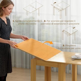 Mesa de Comedor Extensible para 4-6 Personas Diseño Plegable, Mesa Rectangular Extensible de 70-140Cm Ahorra Espacio con Patas Antideslizantes, para Comedor Sala de Estar, Color Efecto Madera