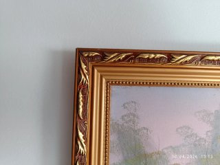 Cuadro Óleo Lienzo Paisaje Aves Dorado