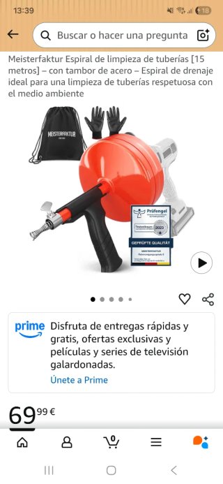 Espiral Limpieza Tuberías Naranja