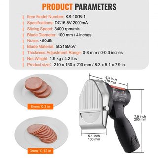 Cuchillo de Shawarma Eléctrico, Cuchillo Turco Profesional Inalámbrico de 80W, Cortador de Gyro de Acero Inoxidable Comercial, Cortador de Carne Doner Kebab con 2 Cuchillas, Φ4"/100mm, Grosor Ajus...