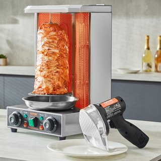 Cuchillo de Shawarma Eléctrico, Cuchillo Turco Profesional Inalámbrico de 80W, Cortador de Gyro de Acero Inoxidable Comercial, Cortador de Carne Doner Kebab con 2 Cuchillas, Φ4"/100mm, Grosor Ajus...