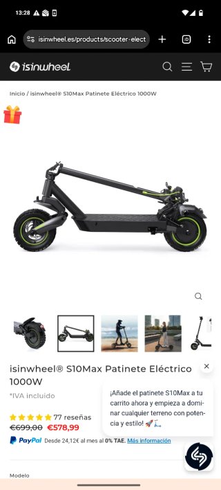 Patinete Eléctrico Isinwheel S10 Max pro 45km/h