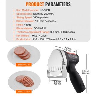 Cuchillo de Shawarma Eléctrico, Cuchillo Turco Profesional Inalámbrico de 80W, Cortador de Gyro de Acero Inoxidable Comercial, Cortador de Carne Doner Kebab con 2 Cuchillas, Φ4"/100mm, Grosor Ajus...