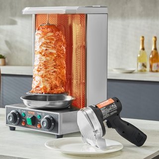 Cuchillo de Shawarma Eléctrico, Cuchillo Turco Profesional Inalámbrico de 80W, Cortador de Gyro de Acero Inoxidable Comercial, Cortador de Carne Doner Kebab con 2 Cuchillas, Φ4"/100mm, Grosor Ajus...