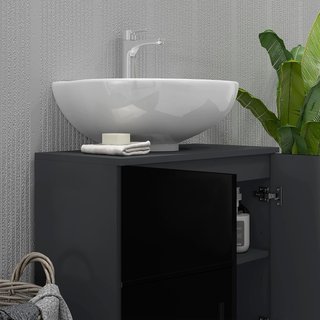 Mueble de Baño Bajo Lavabo con Armario de 2 Puertas, Mueble Bajo Lavabo con Soporte de Madera y Estante Regulable, para Lavabos Con o Sin Columna, 60X30X60Cm, Negro