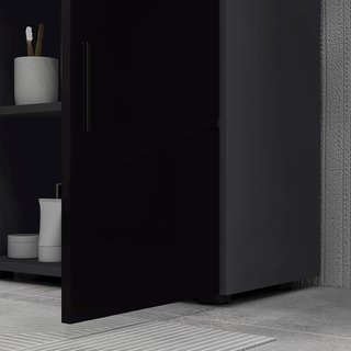 Mueble de Baño Bajo Lavabo con Armario de 2 Puertas, Mueble Bajo Lavabo con Soporte de Madera y Estante Regulable, para Lavabos Con o Sin Columna, 60X30X60Cm, Negro