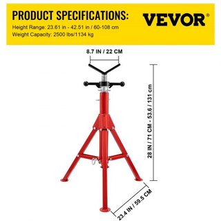 Soporte de Tubería V Head Capacidad 0.3-30.5 cm, Altura Ajustable 71.1-132.1 cm, Soportes de Tubería 1133.9 kg de Capacidad de Carga, Soportes de Tubería Plegables Portátiles, Cuerpo de Acero al C...